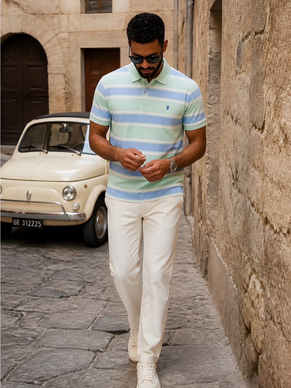 Izod Men’s Mint & Light Blue Striped Polo
